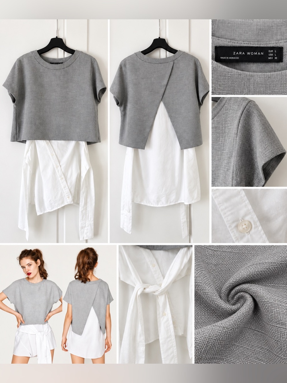 Zara Woman Gray Knit Overlay with White Shirttail